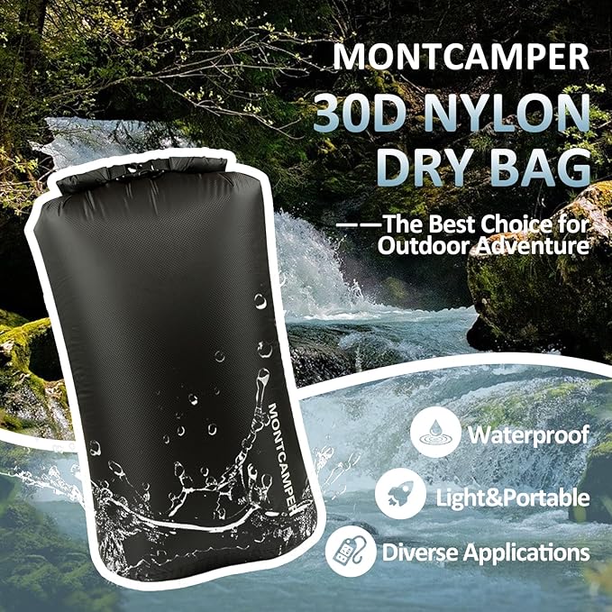 30D Nylon Waterproof Dry Bag-Extra Large Waterproof Storage Sack with Roll Top Closure-Suitable for Long Hiking, Camping, Kayaking and Beach-Float on Water(35L/Black)
