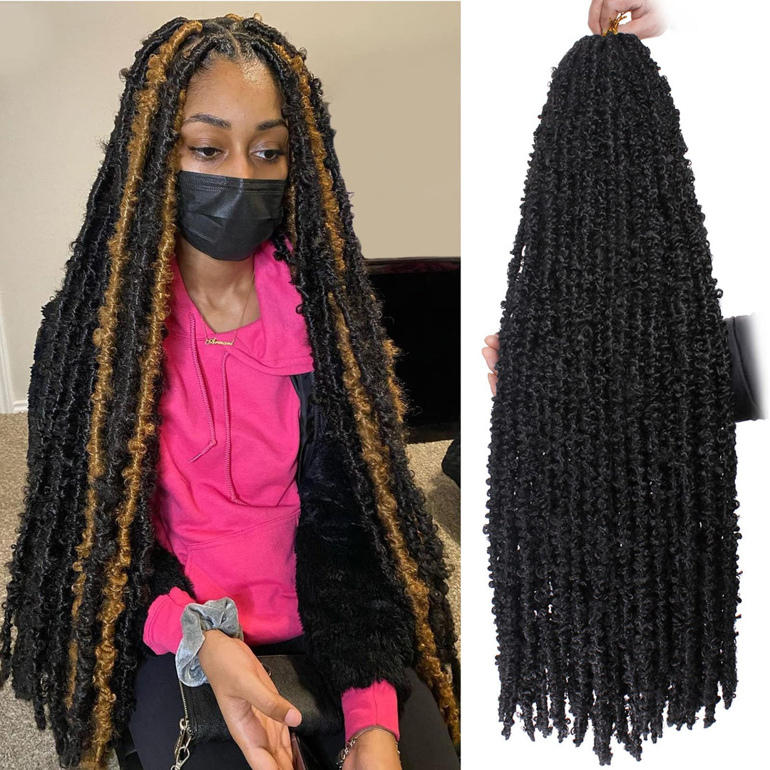 Zrq 6 Packs Super Long Butterfly Locs Hair 42 Inch Black Distressed Locs Crochet Braids Hair Pre-Looped Goddess Locs Hair Extens