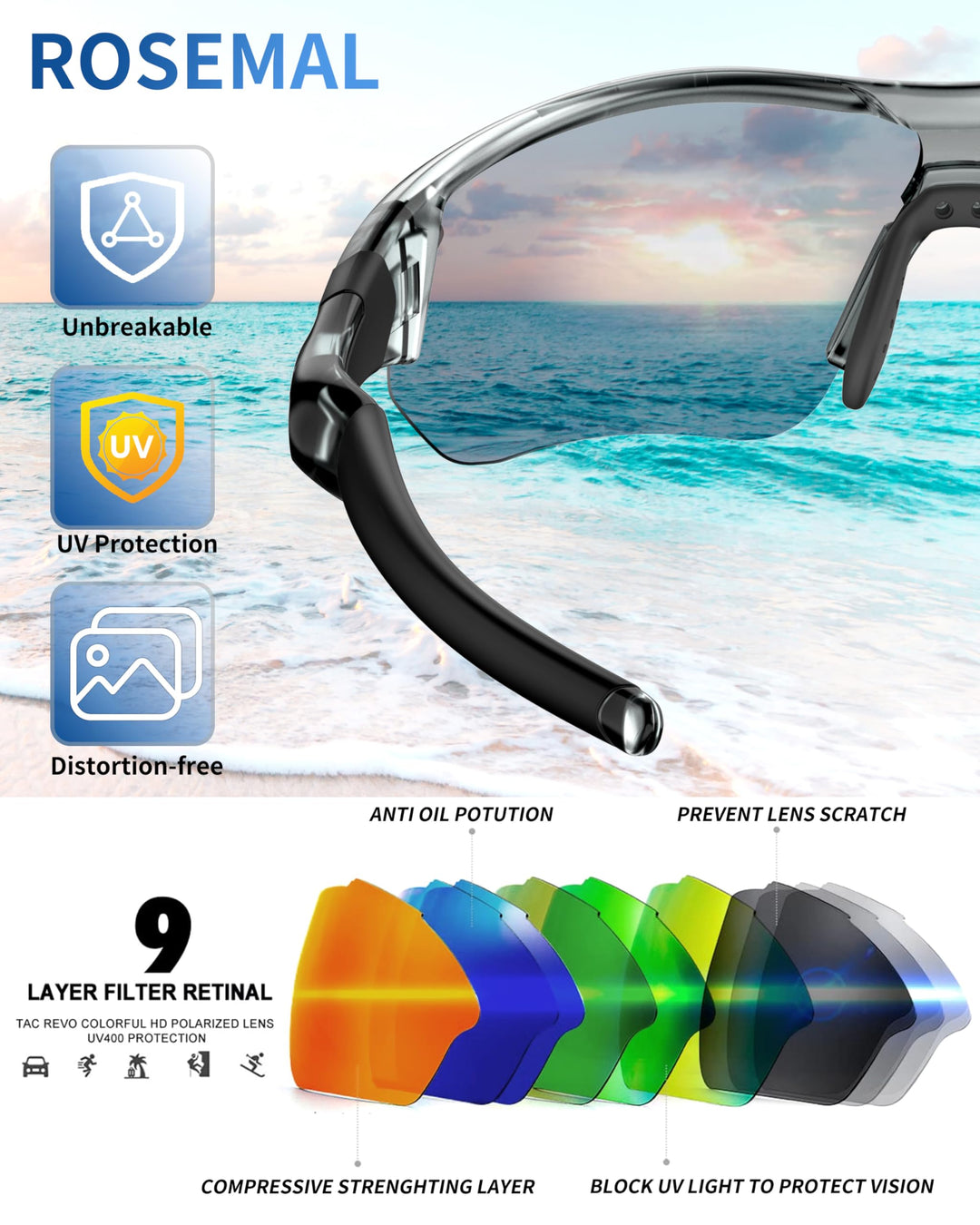 Polarized Sports Sunglasses for Men Women Youth Baseball Running Fishing Tennis Golf Cycling Driving Motor TAC UV400 TR90