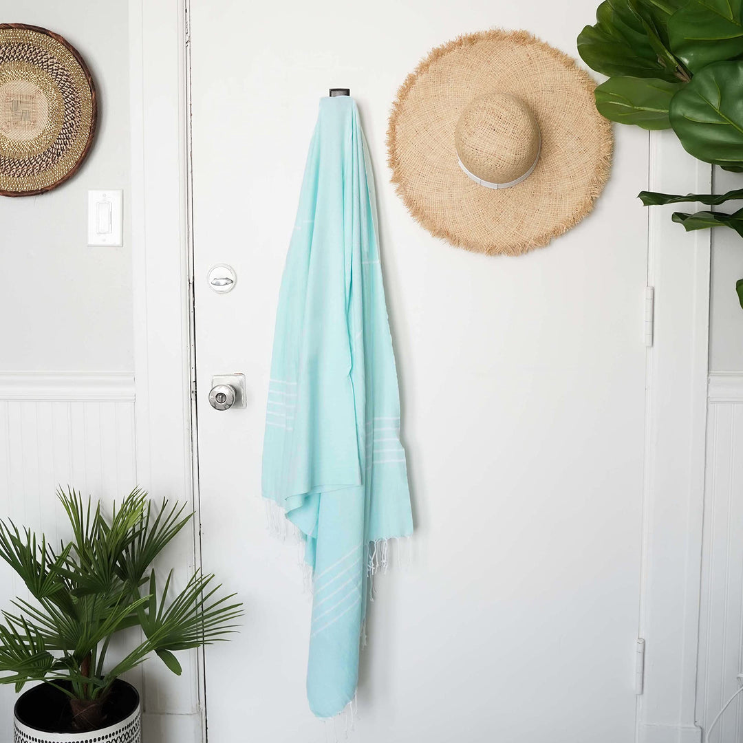 WETCAT Turkish Beach Towel Oversized 38x71 100% Cotton Sand Free Quick Dry Extra Large Light Travel Towel for Adults Beach Accessories Gifts - Aquamarine