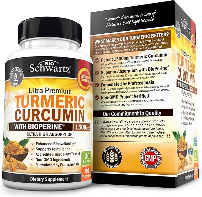 Turmeric Curcumin with Black Pepper Extract 1500mg - High Absorption Ultra Potent Turmeric Supplement with 95% Curcuminoids and BioPerine - Non GMO Tumeric Capsules for Joint Support - 90 Capsules