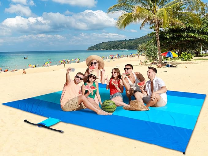 Beach Blanket, Sandproof Beach Mat, Waterproof Quick Drying Lightweight Outdoor Aztec Picnic Mat 79" X 83"/120"x108" for 2-8 Adults for Travel, Camping, Hiking