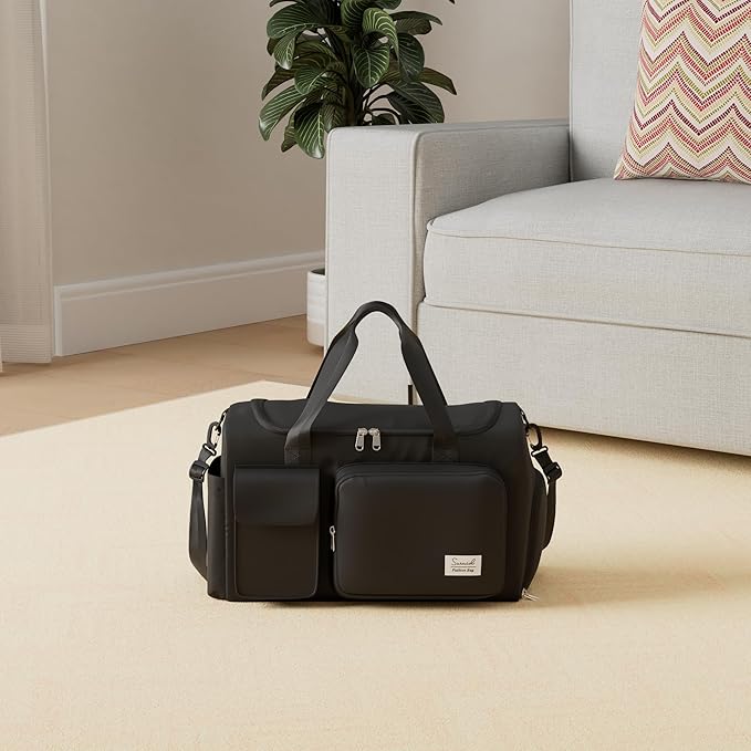 Sports Gym Duffel Bag with Shoes Compartment and Dry Wet Separated Pocket for Men and Women - Overnight Weekender Training Handbag Yoga Bag - Black