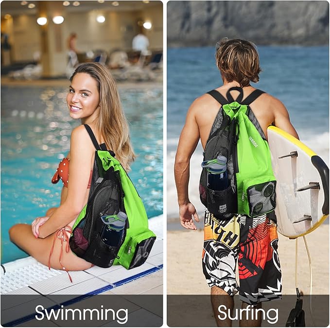 WANDF Swim Bag Mesh Drawstring Backpack with Wet Pocket for Swimming, Gym, and Workout Gear