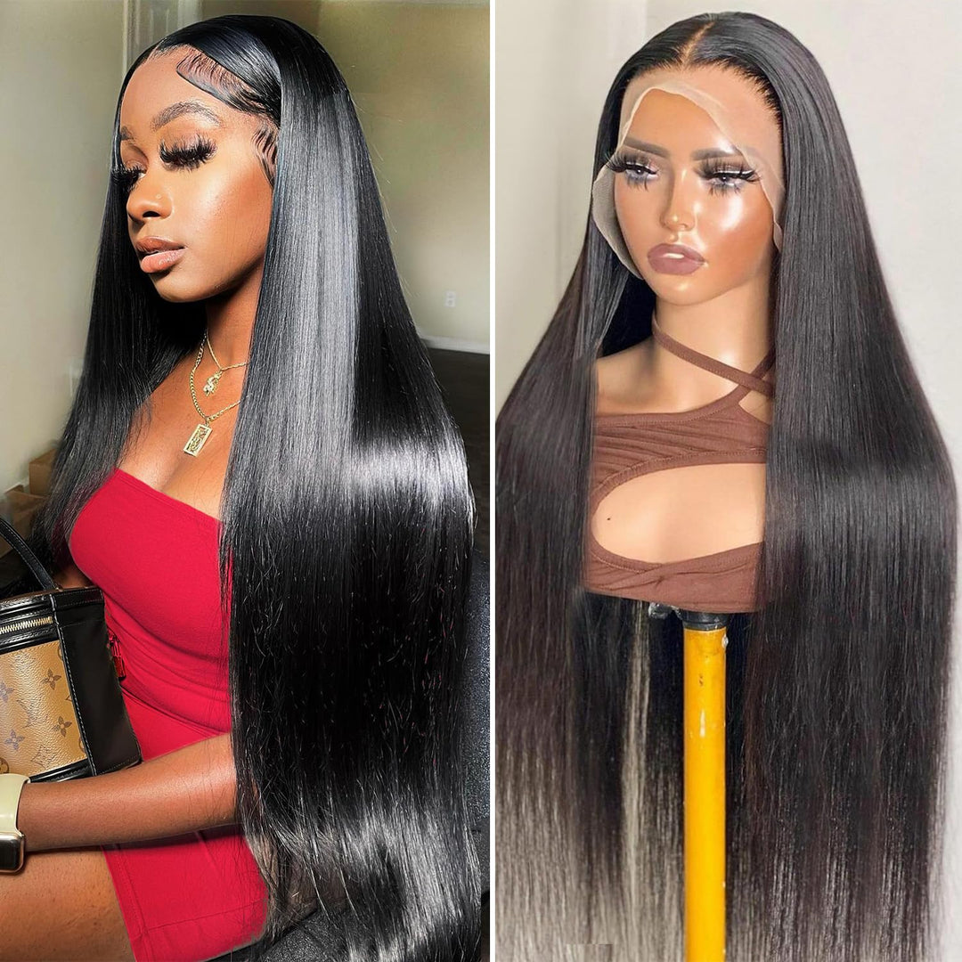 Tenacoo 32 Inch Straight Lace Front Wigs Human Hair 13X4 Black Straight Wig 100% Human Hair 10A 180 Density Hd Transparent Lace
