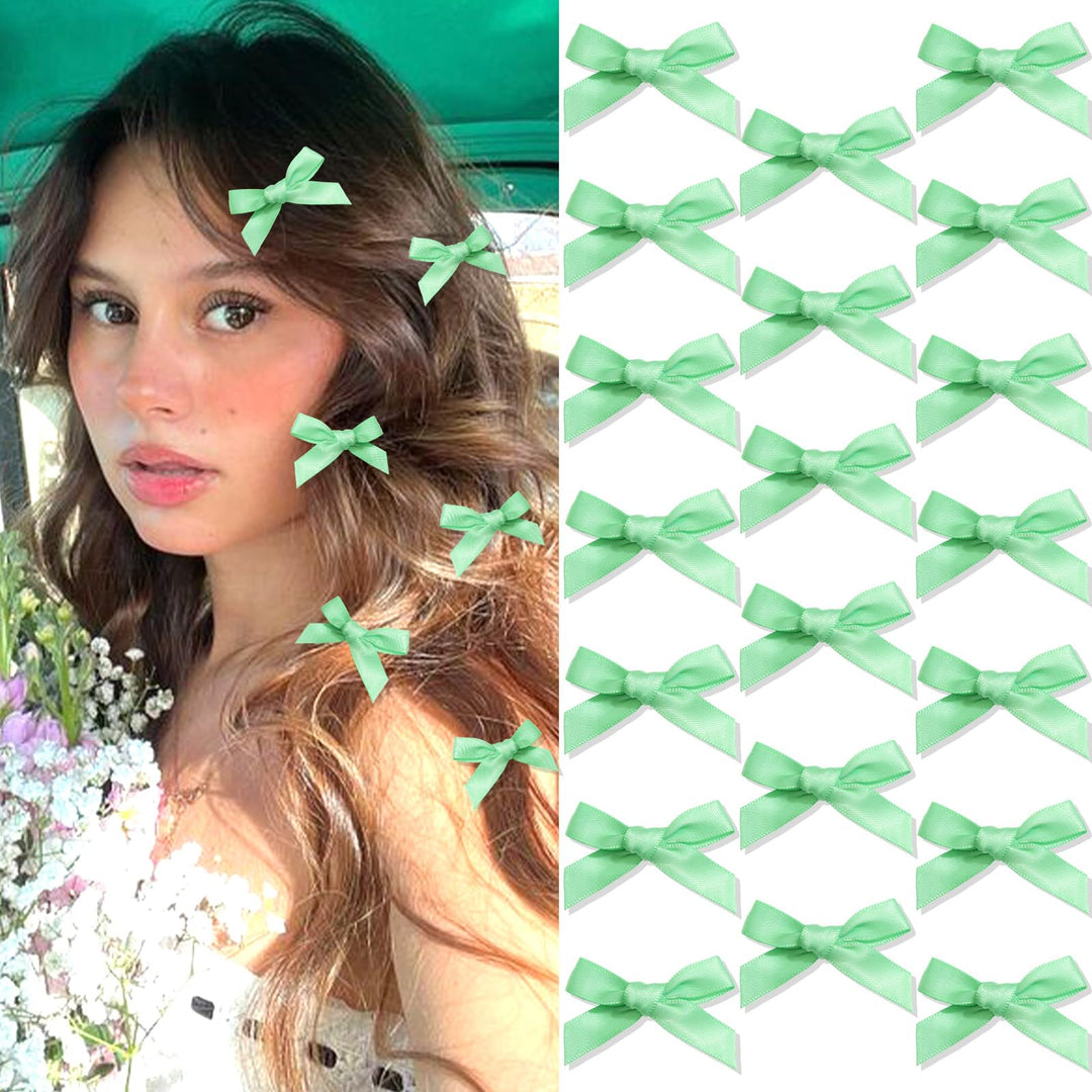 SAWINDA 20Pcs Mini Bow Hair Clips Irish Festival Green Small Hair Bows Cute Bowknot Ribbons for Girls Sweet Bows for Hair Non Slip Hair Barrettes Bowknot Hair Accessories for Women