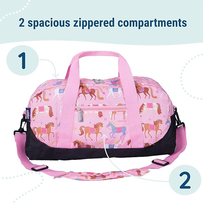 Wildkin Kids Overnighter Duffel Bag – Carry-On Size, Ideal for School & Sleepovers – Horses