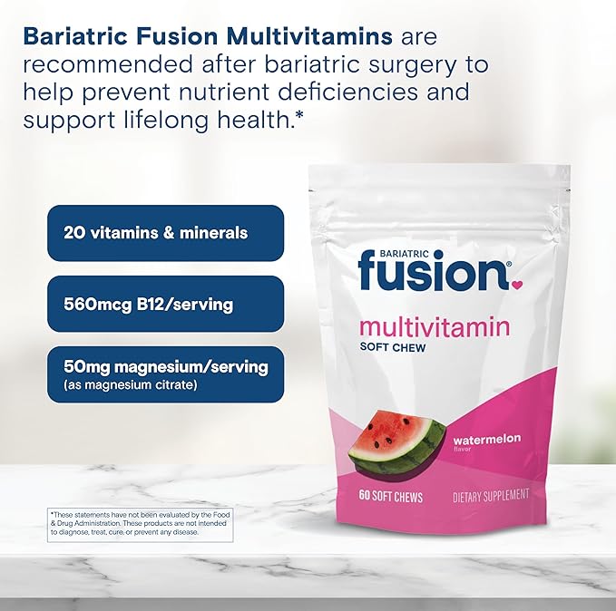Bariatric Fusion Bariatric Multivitamin Soft Chew | Watermelon Fruit Flavor | Chewy for Post Bariatric Surgery Patients Including Gastric Bypass and Sleeve Gastrectomy | 60 Count | 1 Month Supply