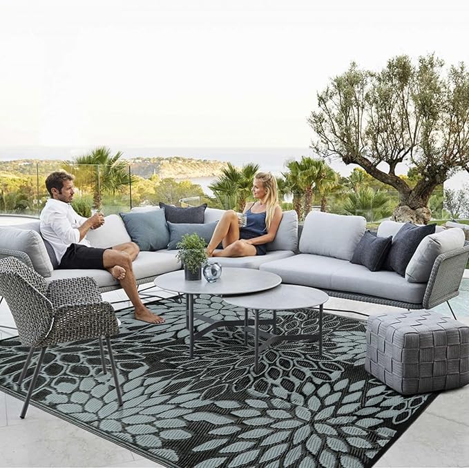 Anidaroel Outdoor Rugs 8x10ft for Patios Clearance Waterproof, Reversible Tropical Plastic Straw Camping Mat Outside Rug, Large Outdoor Area Rug for RV, Porch, Deck, Balcony, Picnic(8'x10')