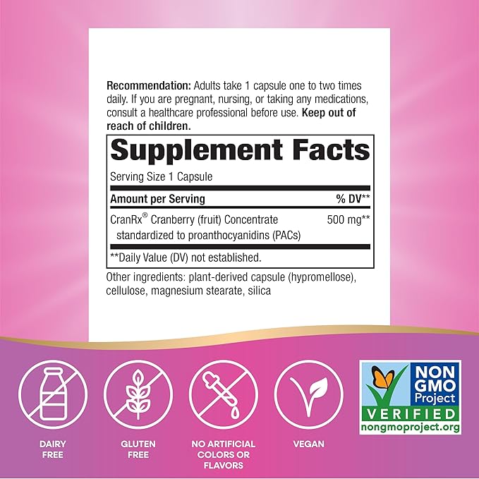 Nature's Way CranRx® BioActive Cranberry, Supports Urinary Tract Health*, Antioxidant Support*, 500 mg potency, Vegan, Non-GMO Project Verified, 30 Capsules