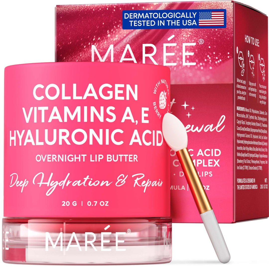 Maree Lip Mask With Hyaluronic Acid & Coconut Oil - Overnight Collagen Lip Butter To Nourish & Hydrate Dry Cracked Lips - Moistu