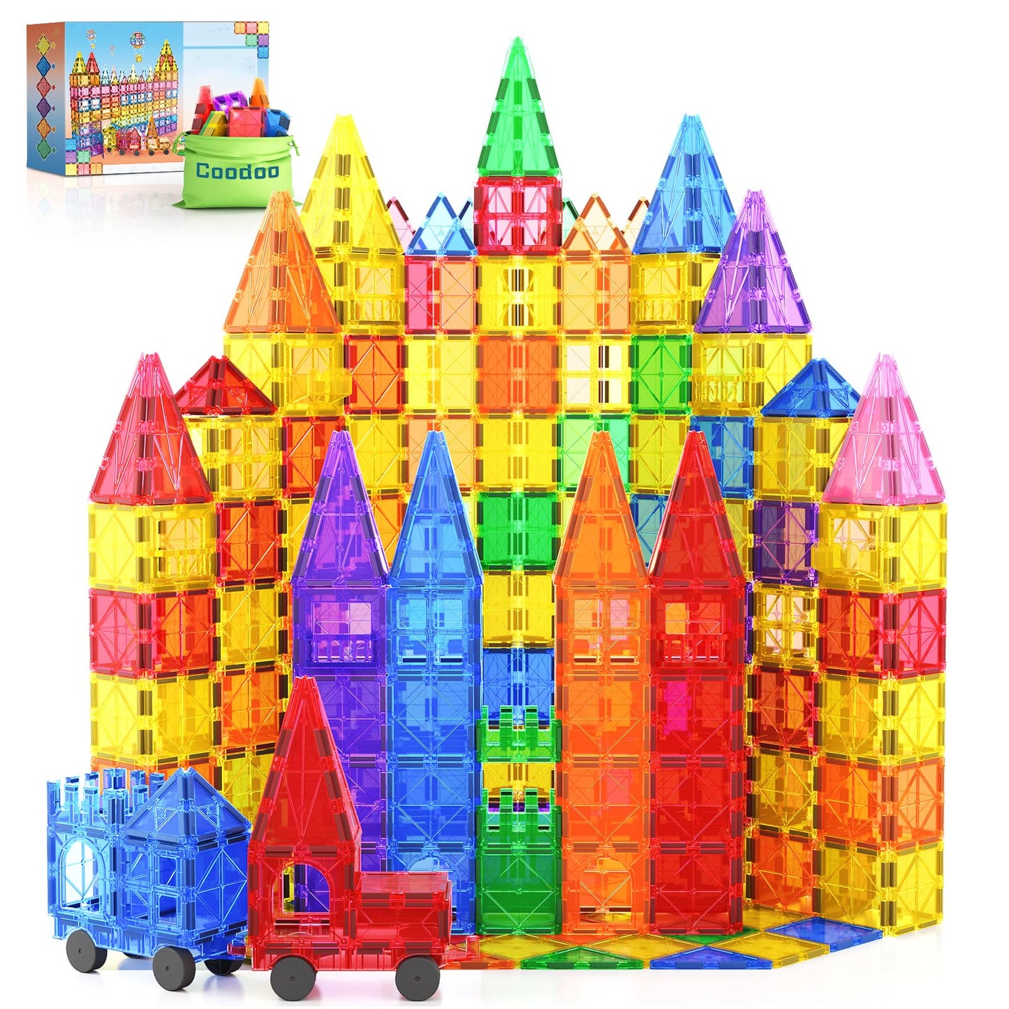 100PCS Magnetic Tiles STEM Building Toys Set with 2 Cars, Sensory Stacking Magnetic Blocks for Toddlers & Kids, Ideal for Preschool Montessori Toys Christmas Birthday Gifts for Boys & Girls Ages 3+