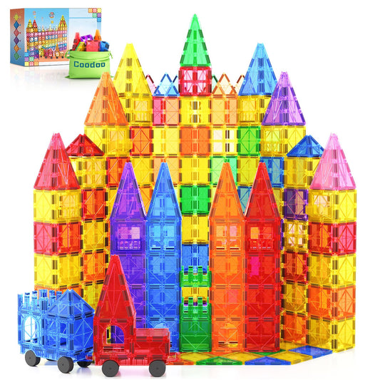 100PCS Magnetic Tiles STEM Building Toys Set with 2 Cars, Sensory Stacking Magnetic Blocks for Toddlers & Kids, Ideal for Preschool Montessori Toys Christmas Birthday Gifts for Boys & Girls Ages 3+