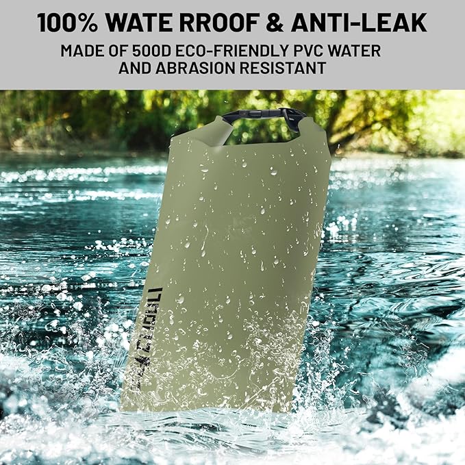 Waterproof Dry Bag,Roll Top Green Small Waterproof Backpack 2L/5L/10L/20L/30L/40L Floating Lightweight Bags for Kayaking, Boating, Fishing, Swimming Camping with Waterproof Phone Case