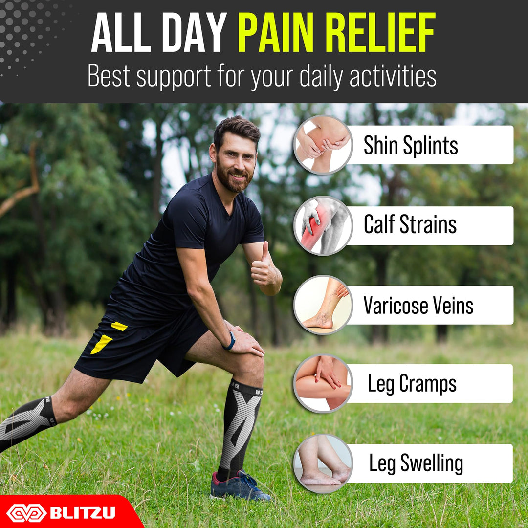 BLITZU Calf Compression Sleeves for Men and Women. Footless Compression Socks Support for Varicose Vein, Nursing, Running. Leg Sleeve Brace for Shin Splints, Pain Relief & Reduces Swelling Purple S-M