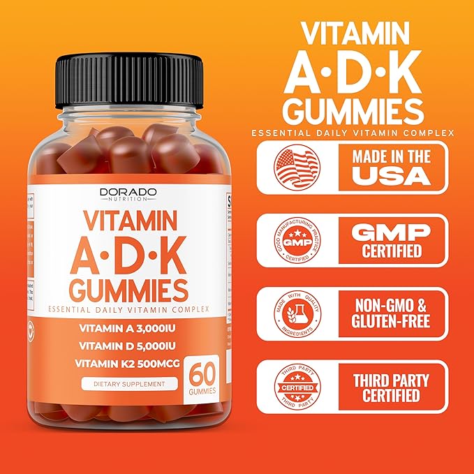 ADK Gummies Vitamin D3 K2 (60 Sugar Free Gummies) Vitamin D3 K2 10000iu/ 5000iu - Supplement with D & K - 10 Vegan Supplement - Delicious Raspberry Flavor - Non GMO & USA Made - 60 Count