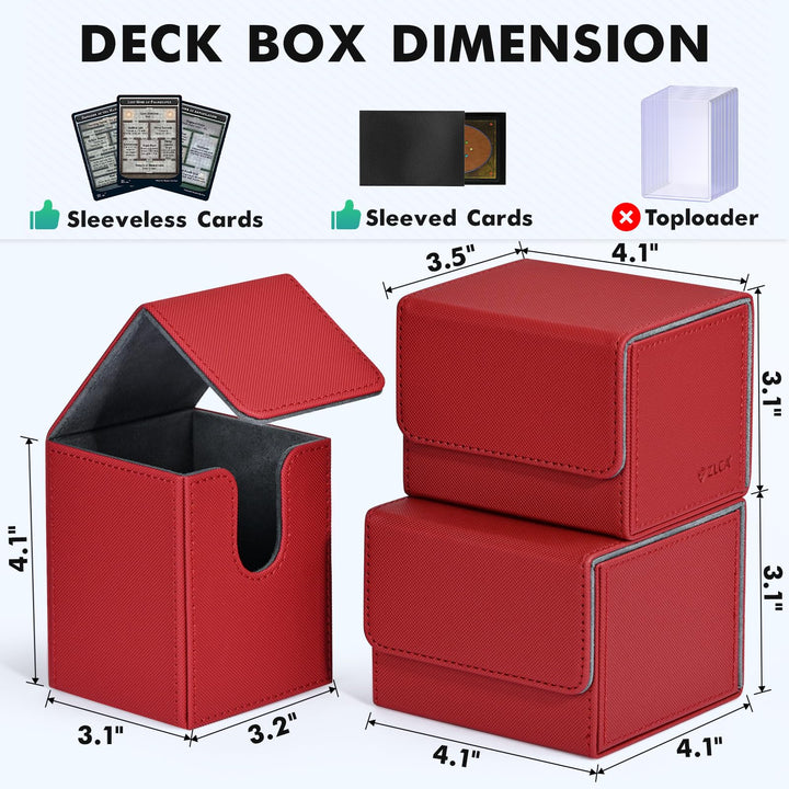 ZLCA Card Deck Box for Trading Cards, MTG YuGiOh Deck Case Holds 100+ Single Sleeved Cards, PU Leather Magnetic Card Storage Box Fits for TCG CCG Magic Game Cards (Red)