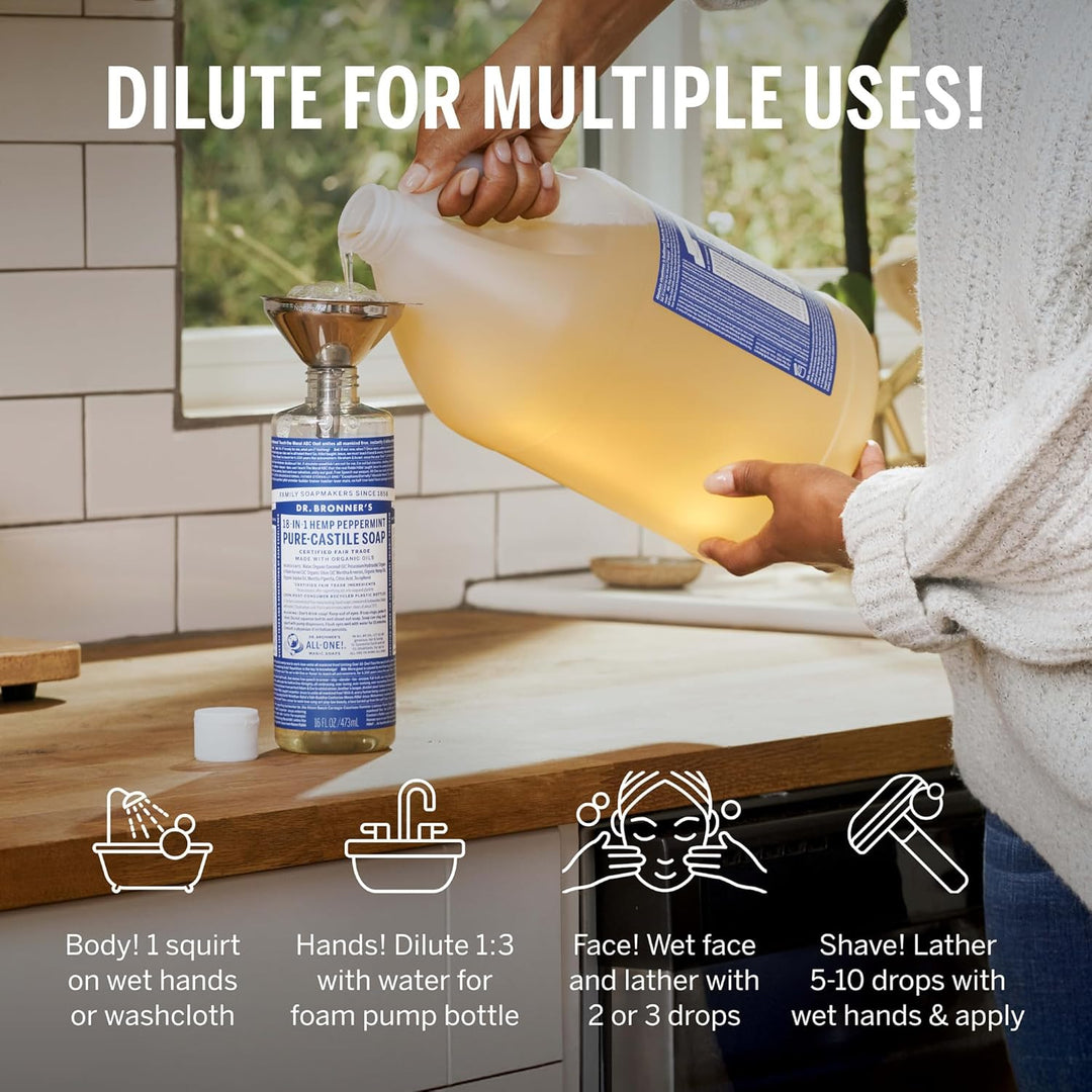 Dr. Bronner's Pure-Castile Liquid Soap | Peppermint 64 Oz | Vegan & Organic