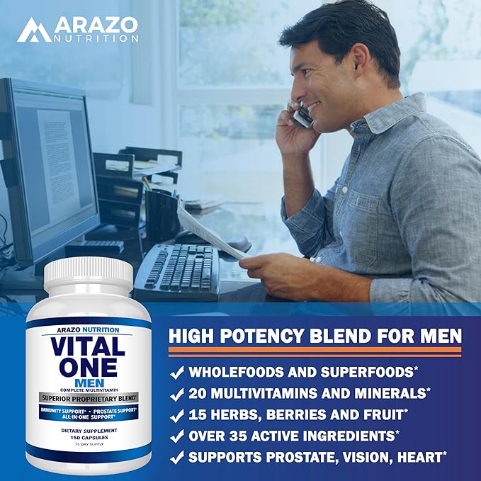 Arazo Nutrition Vital One Multivitamin for Men – Daily Wholefood Supplement - 150 Vegan