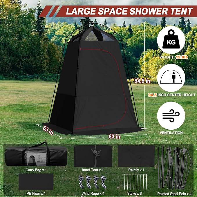 Camping Shower Tent, Oversize Pop Up Changing Tent, Portable Outdoor Bathroom Toilet Tent with Floor, Easy Set Up Privacy Shelter for Dressing, Hiking, Fishing, UPF50+
