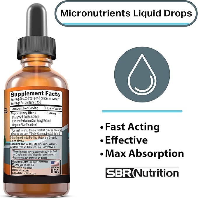 Micronutrients Liquid Drops | PrimaVie Shilajit, Electrolyte Concentrate, Trace Elements | Fulvic & Humic Acid | For Energy, Keto, Vegan, Paleo, Leg Cramp | Magnesium Sodium Potassium Zinc