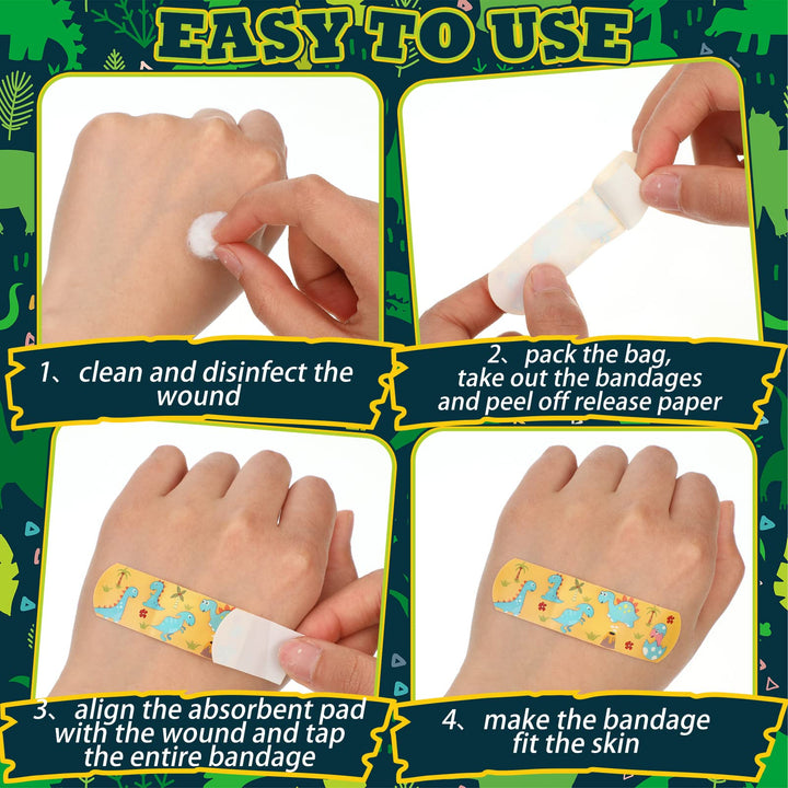 Estune 150 Pcs Bulk Kids Bandages Dinosaur 15 Styles Fun Children's Adhesive Bandages Colorful PE Flexible Bandages Cartoon Bandages for Kids Boys Girls Students
