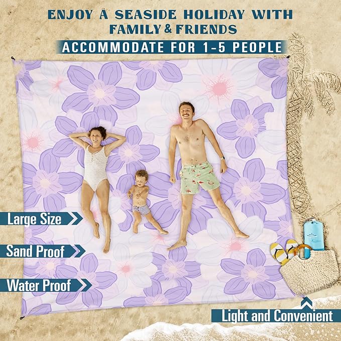 Beach Blanket Sandproof Waterproof 78''×81''1-5 Adults Oversized,Compact Lightweight Durable Beach Mat for Travel Camping Hiking Picnic Blanket