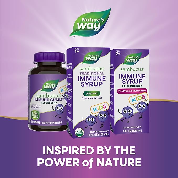 Nature's Way Sambucus Elderberry Traditional Immune Syrup for Ages 1+, Traditional Immune Support*, Antioxidant Support*, Black Elderberry Extract, USDA Certified Organic, 4 Fl Oz