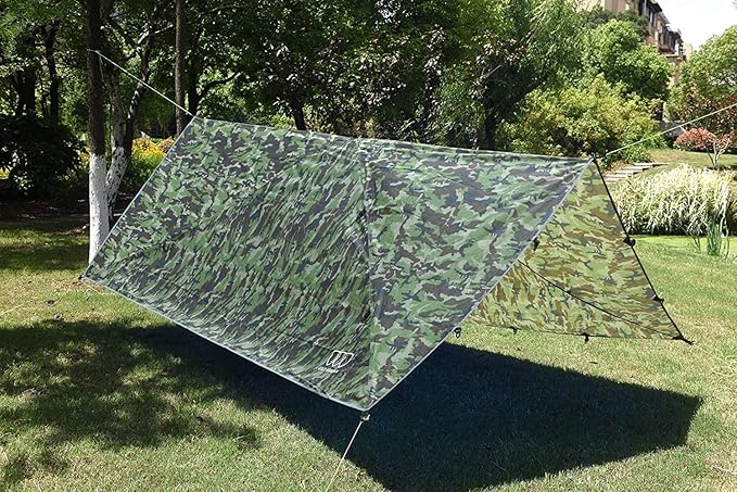 Gold Armour Rainfly Tarp Hammock, Premium 14.7ft/12ft/10ft/8ft Rain Fly Cover, Waterproof Ultralight Camping Shelter Canopy, Survival Equipment Gear Camping Tent Accessories (Camouflage 12ft x 10ft)