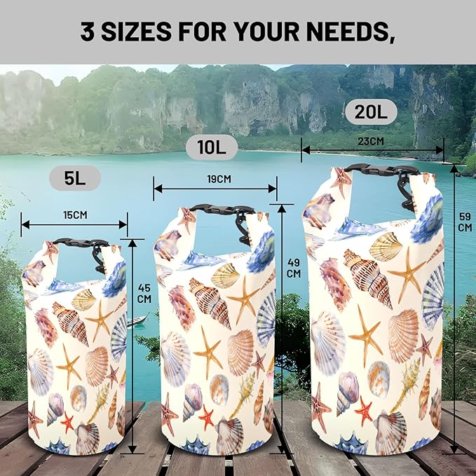 Waterproof Dry Bag,Roll Top Beach Starfish Seashell Small Waterproof Backpack 5L/10L/20L Floating and Lightweight Bags for Kayaking, Boating, Fishing, Swimming and Camping