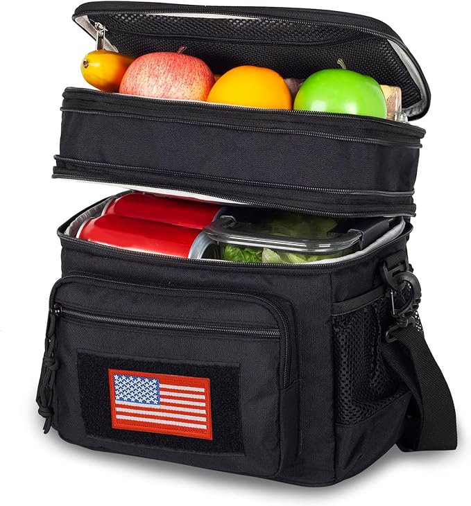 ATRIPACK Lunch Bag for Men, Double Deck Tactical Lunch Box Work with Shoulder Strap MOLLE Webbing Large Lunch Cooler Leakproof Insulated （Black）