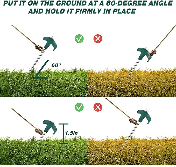 Hicarer 10 Pcs 8'' Screw in Tent Stakes Heavy Duty Ground Anchors Screw in Tent Pegs Ground Stakes Tent Spikes Metal Tent Spikes with Hex Head Driver for Camping Garden Canopies (Dark Green)