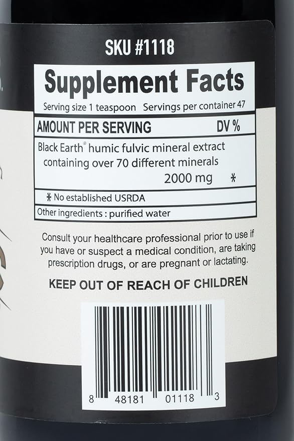 Black Earth Fulvic Acid - Humic Fulvic Minerals with Electrolytes for Digestive Health and Exercise Recovery, 8 oz Trace Minerals Supplement