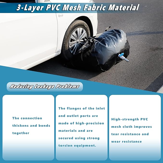 540 L/142 Gal Water Bladder Tank, Foldable Portable Water Storage Container, Emergency Water Bag for RV, Truck Bed, Fire Prevention, Drought Resistance, Black