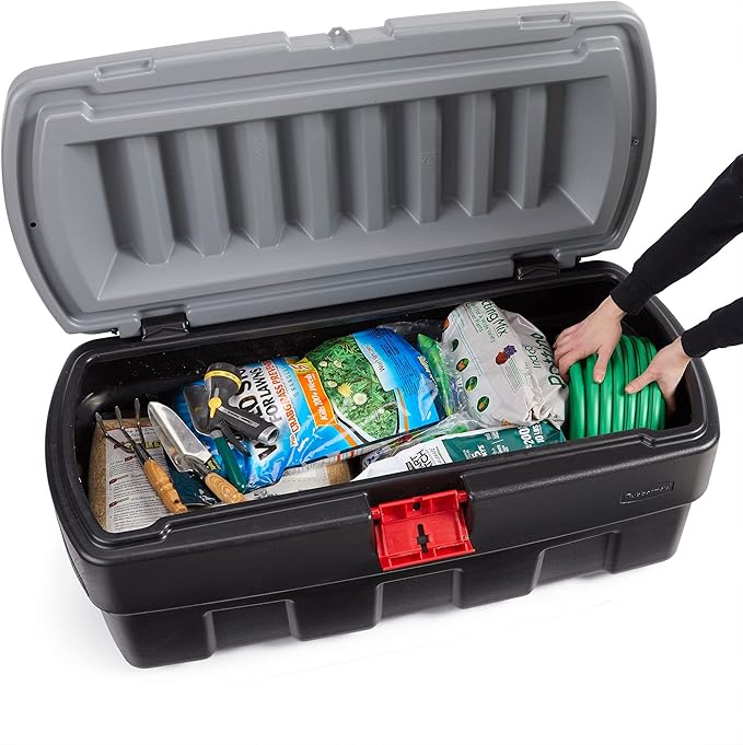 Rubbermaid 48 Gallon Black Action Packer Lockable Latch Indoor and Outdoor Storage Box Container for Home, Garage, Backyard, Single