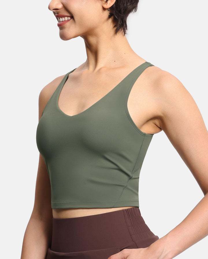Women’s Longline Sports Bra Wirefree Padded Medium Support Yoga Bras Gym Running Workout Tank Tops Olive Green
