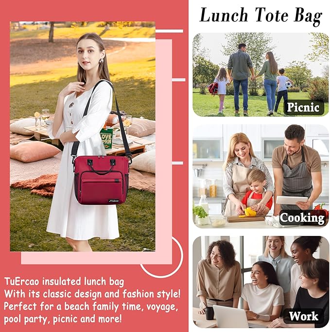 Red Lunch Box for Women for Work Insulated Lunch Bag for Female Adult, Fashion Ladies Lunch Tote Bag
