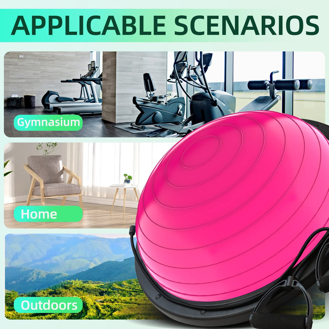 DrfzCa Balance Ball Trainer-Half Ball for Yoga with Resistance Band and Foot Pump, Improve Workout Half Balance Ball,Exercise Balance Ball for Stability Training and Home Gym