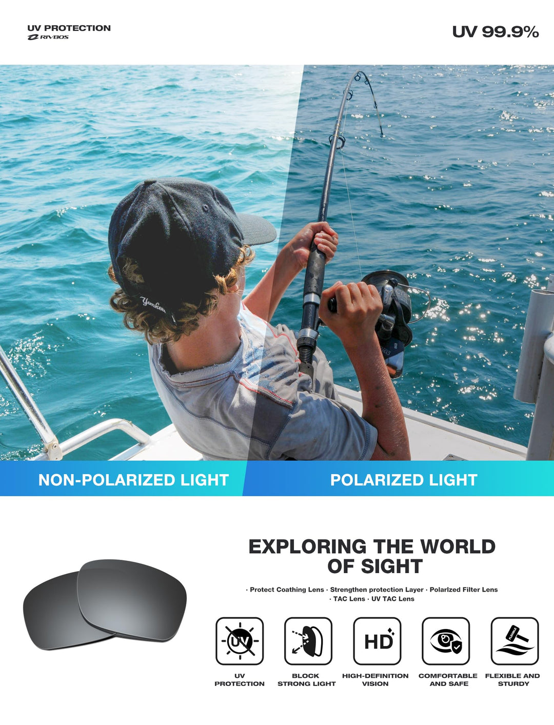 RIVBOS Polarized Sports Sunglasses Driving Sunglasses Shades for Men Women Tr90 Frame for Cycling Fishing Running RB831