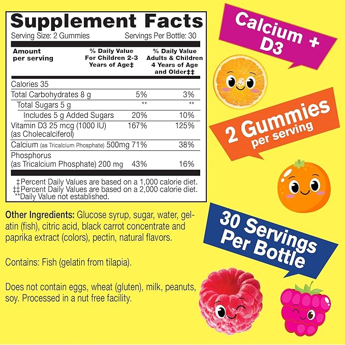 Calcium + Vitamin D3 Kids + Biotin Kids, Gummies Bundle - Great Tasting, Vitamin Supplement, Gluten Free, GMO Free, Chewable Gummy