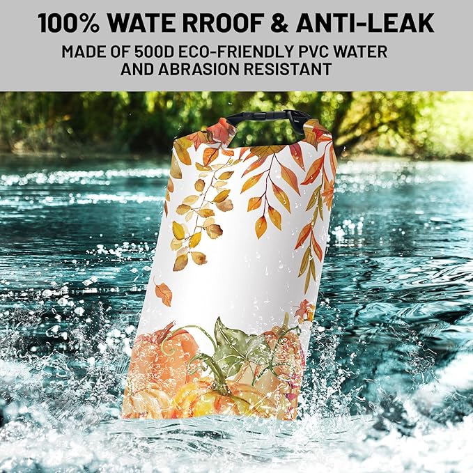Waterproof Dry Bag,Roll Top Fall Thanksgiving Small Waterproof Backpack 5L/10L/20L Floating and Lightweight Bags for Kayaking, Boating, Fishing, Swimming and Camping with Waterproof Phone Case