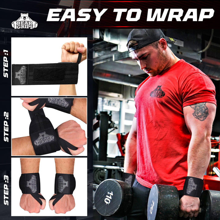 Bear Grips Wrist Wraps for Weightlifting | Weight Lifting Wrist Straps for Weightlifting | Extra Strength Gym Wrist Wraps | Two Wrist Wrap Per Pack | 12” & 18” | Lifting Wrist Wraps for Men & Women
