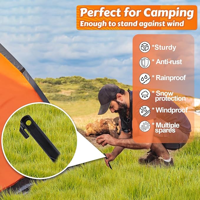 48pcs Camping Tent Stakes, Ground Stakes Plastic Inflatable Stakes Fixing Replacement for Yard, Inflatable Accessories with Hooks & Tethers for Christmas Outdoor Party Garden Decorations