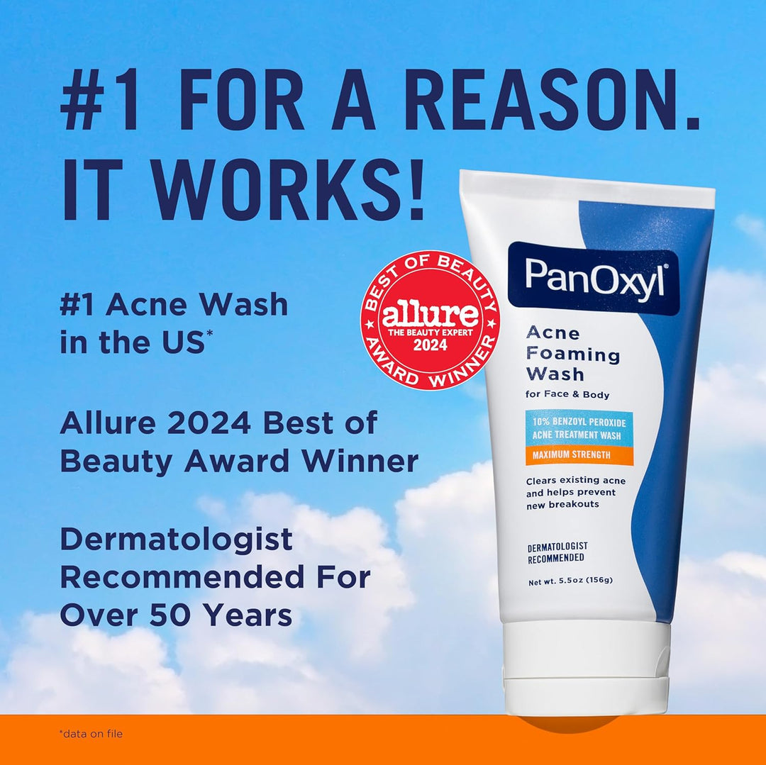 PanOxyl 10% Benzoyl Peroxide Acne Foaming Wash | Maximum Strength, 5.5 Oz