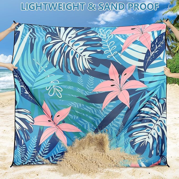 Beach Blanket Waterproof Sandproof Beach Mat 79" X 83" /10'x9'for 2-8 Adults Quick Drying Outdoor Picnic Mat Beach Accessories for Travel, Camping, Hiking