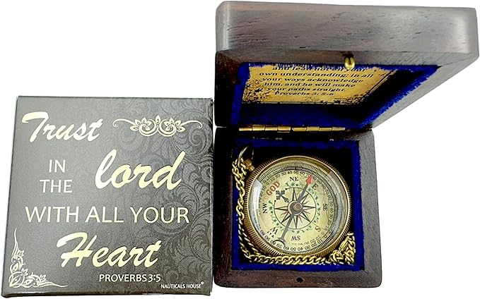Bible Verse Brass Compass – “Trust in The Lord with All Your Heart” (Proverbs 3:5-6) | Religious Gifts for Men, Women, Boys, Girls, Teens | Daily Encouragement, Easter, Baptism, Faith-Based Keepsake