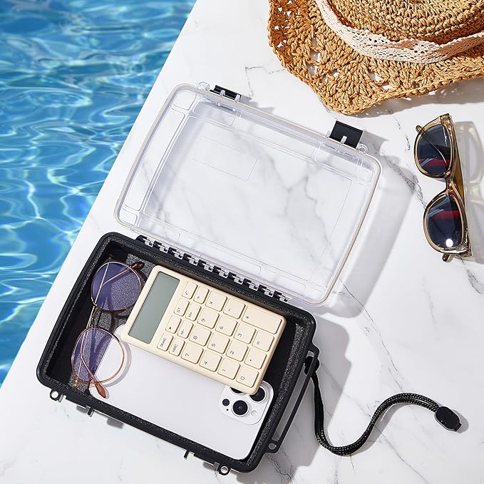 2 Pcs Waterproof Dry Box for Boat Junction Box 9.3 x 7.1 x 1.9 Inches,large,watertight Storage Protective Case for Mobile Phones Wallets Camping Hiking Boating, Black