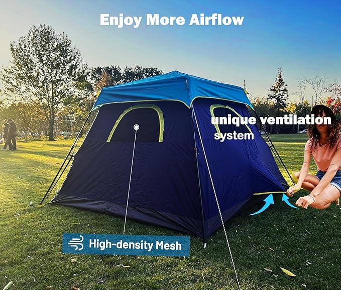 3/4 Person/6 Person Camping Tent Fast Cabin Tent with Instant Setup Tent, Weatherproof Tent Easy Quick Set Up & Pop Up in 60 Seconds with Rainfly Backpack for Family Camping,Upgraded Ventilation