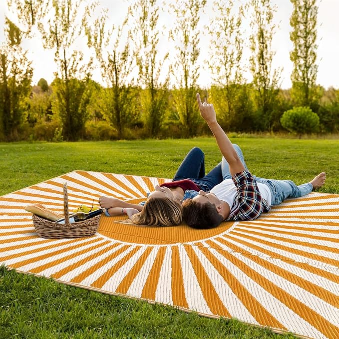 Anidaroel 9x18ft Reversible RV Outdoor Rugs for Camping, Waterproof Patio Rugs Outdoor Clearance, Outdoor Plastic Straw Outside Area Rugs Camping, Pool Deck, Backyard, Picnic(Orange,9‘x18')