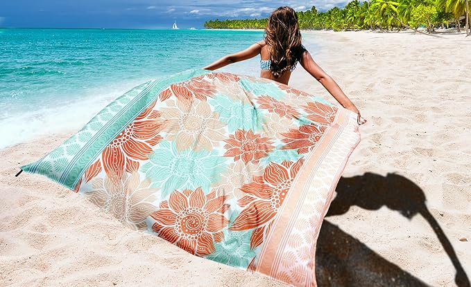 Beach Blanket Waterproof Sandproof Extra Large Beach Mat 79" X 83"/120"x108"for 1-8 Adults Quick Drying Durable Outdoor Picnic Mat for Beach Travel Camping Hiking